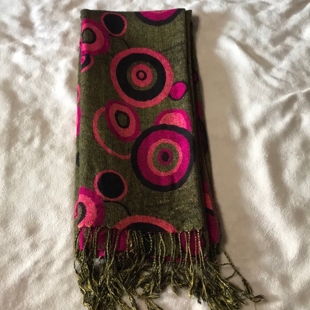 Large Pink and Black Circles Scarf Wrap 28” x 72”